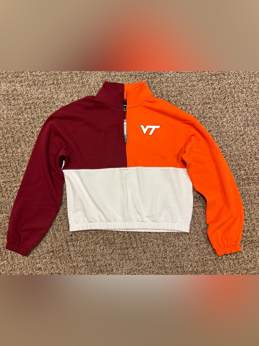 Virginia Tech Hokies Color Block Cropped Quarter Zip Pullover – Women’s Medium